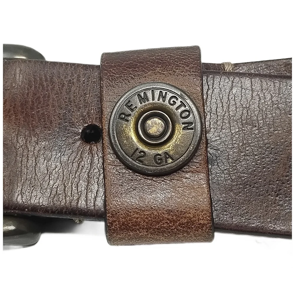 Remington Leather Belt Size 38 12 Gauge Shotgun Shell Accents Western Workwear